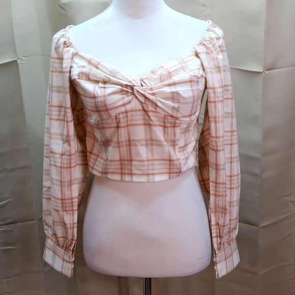 Forever 21 Plaid Off Shoulder Crop Top Size Large - Picture 1 of 13